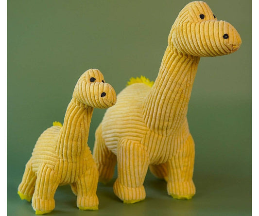 Diplodocus plush toy in yellow corduroy in two sizes