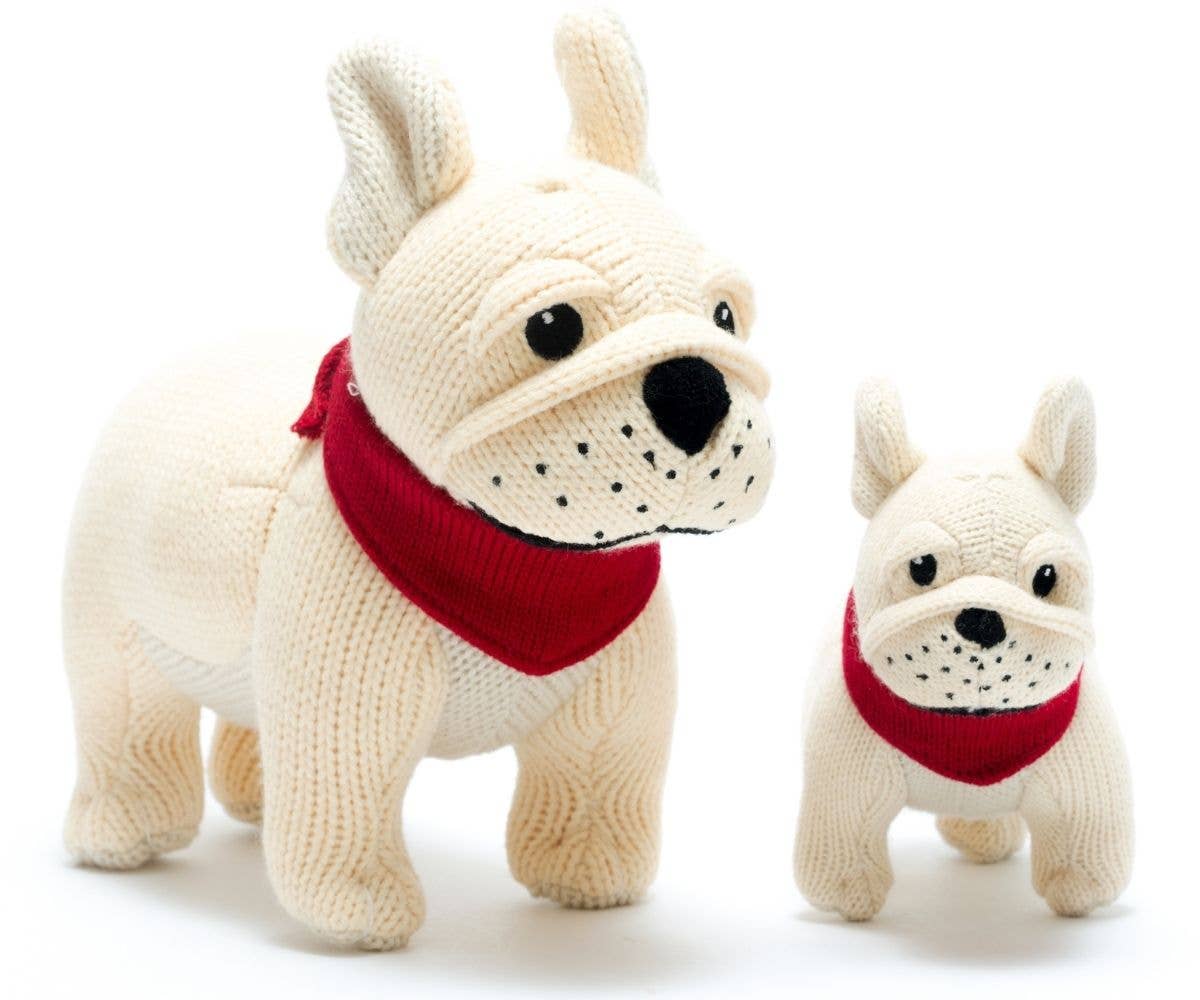 French bulldog stuffed toy and french bulldog baby rattle