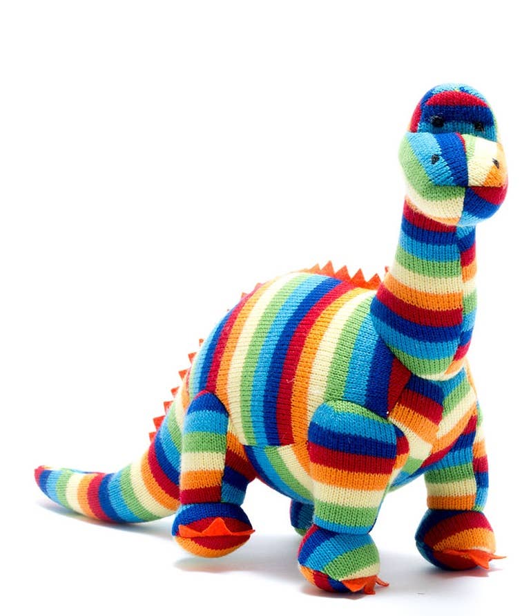 Bold striped rainbow stuffed diplodocus