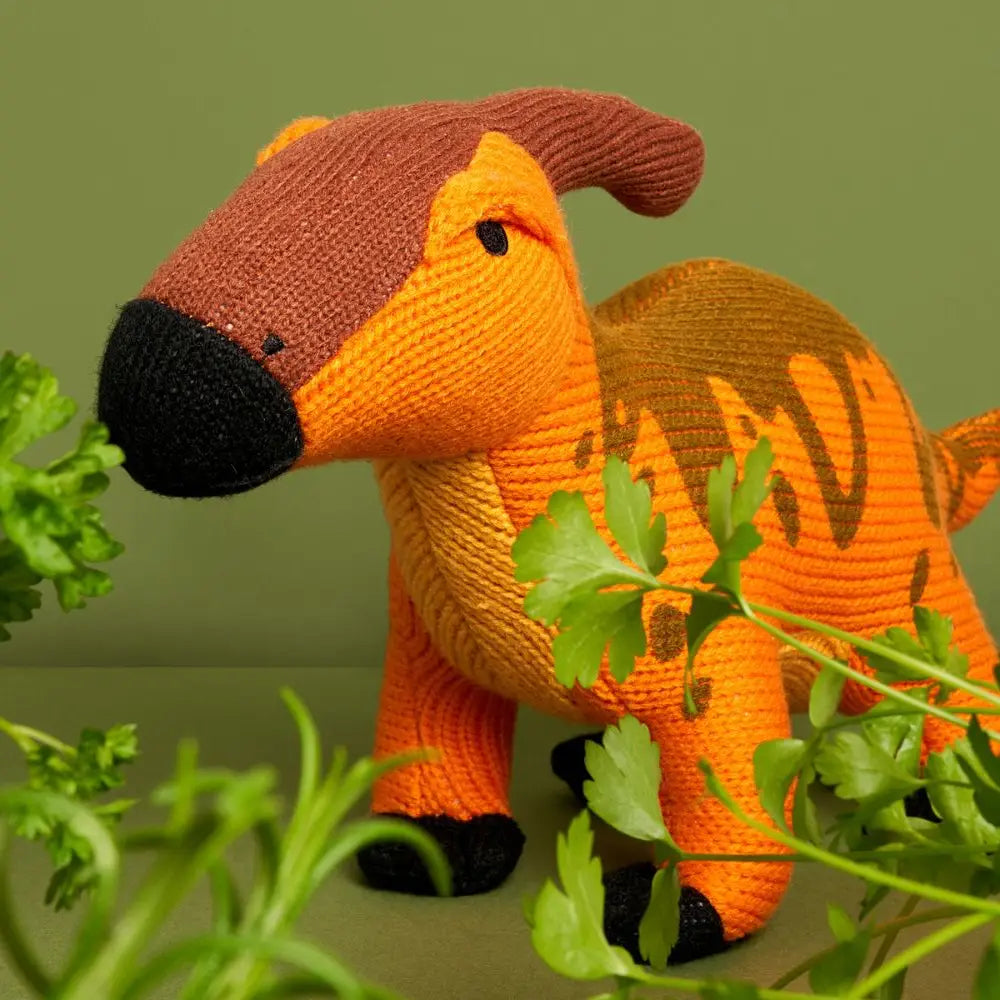 Knitted orange parasaurolophus