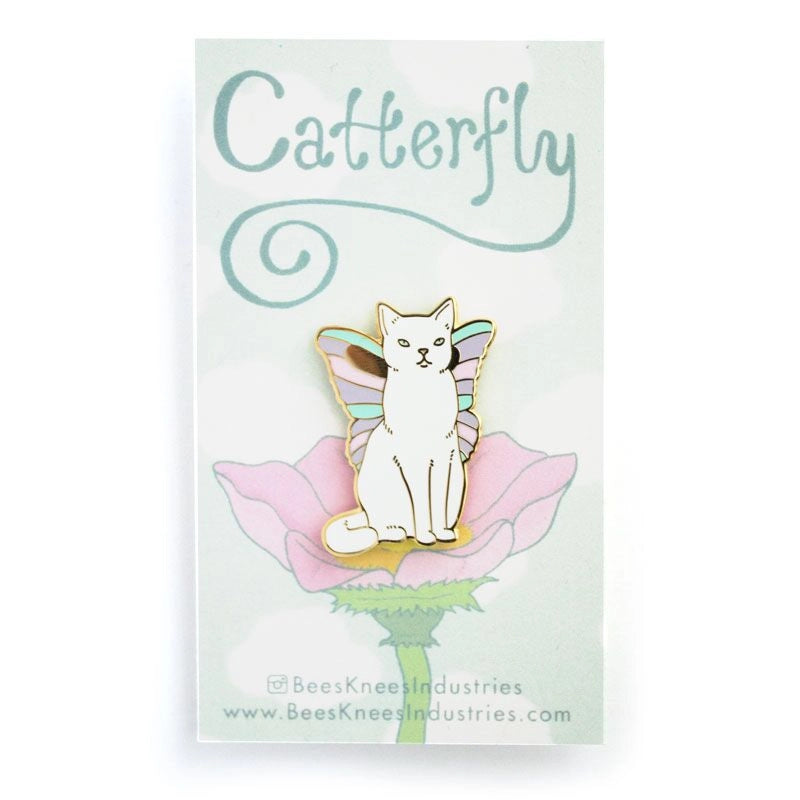 Catterfly enamel pin with paper