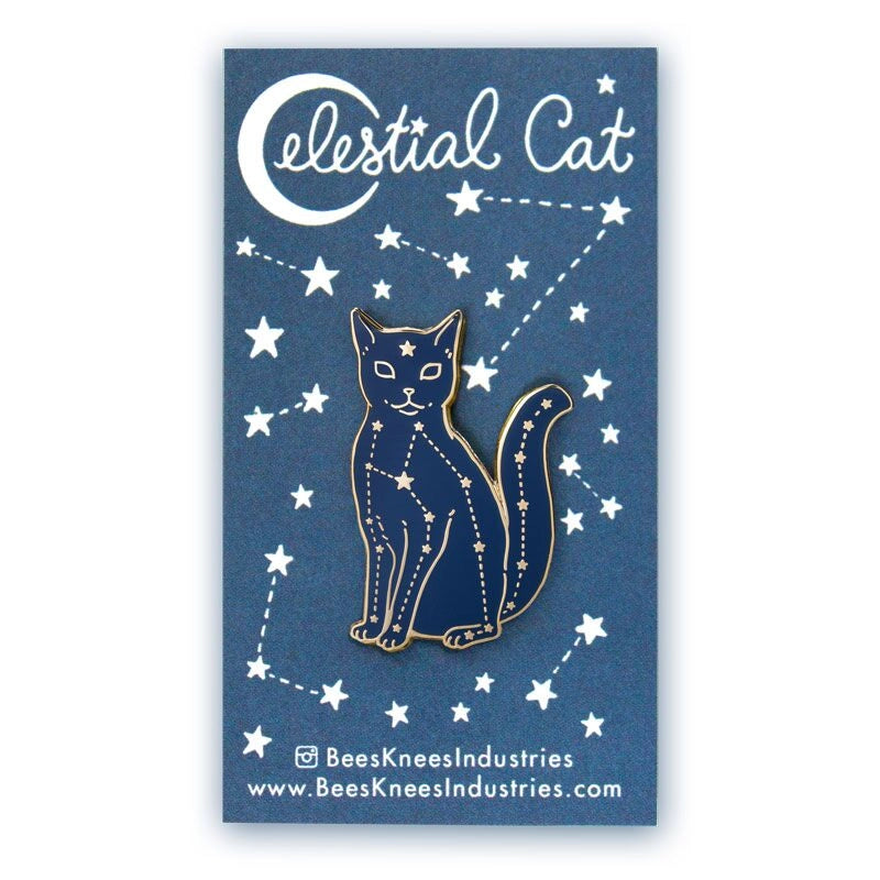 Celestial cat enamel pin with paper