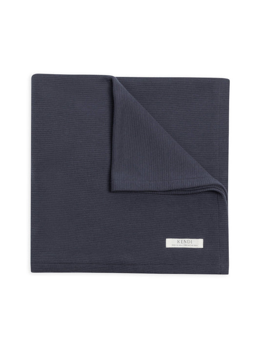 Organic cotton waffle blanket in navy