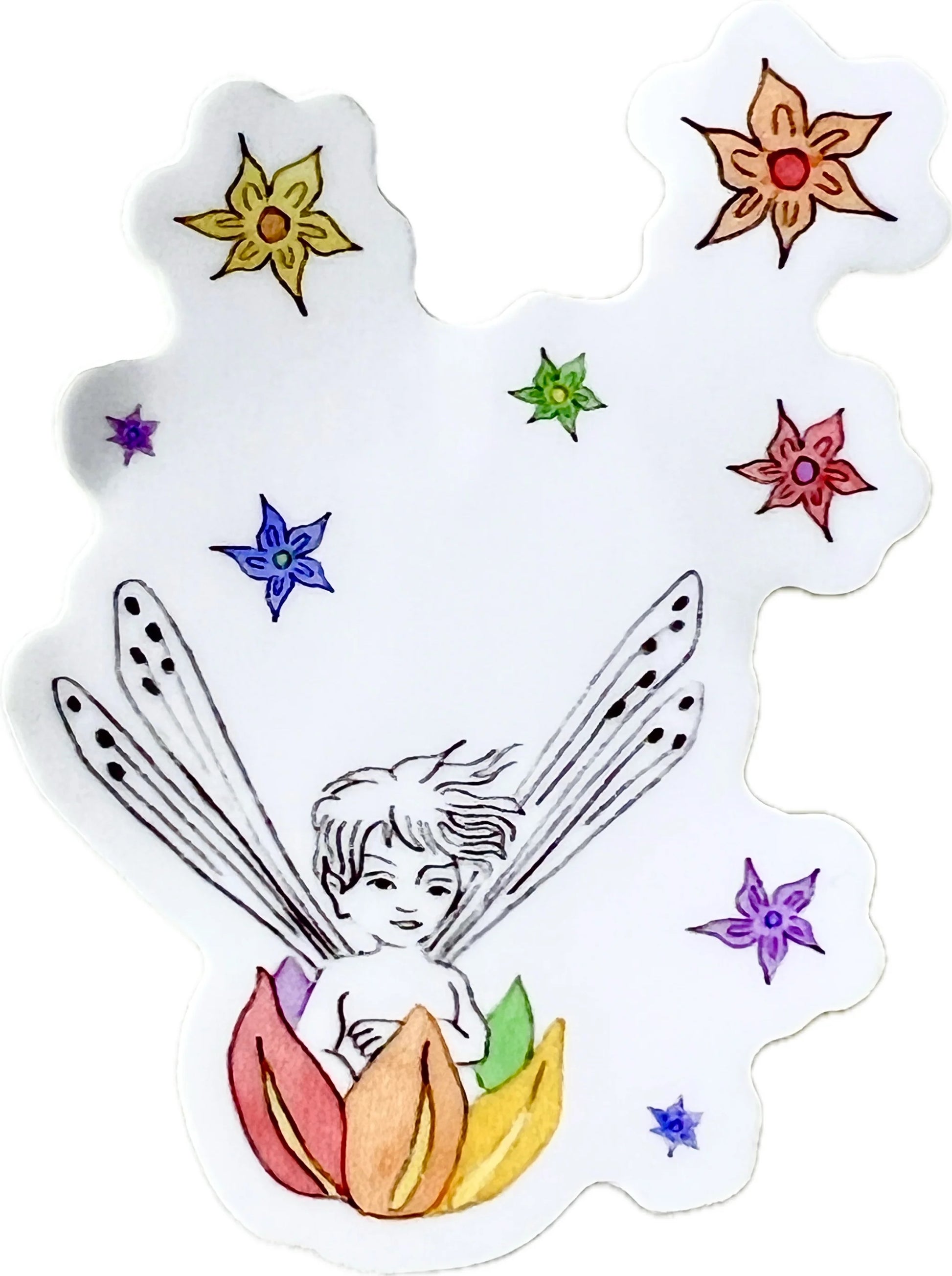 rainbow fairy boat sticker with white background