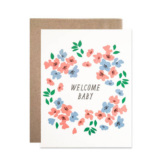 Welcome Baby wreath greeting card with envelope