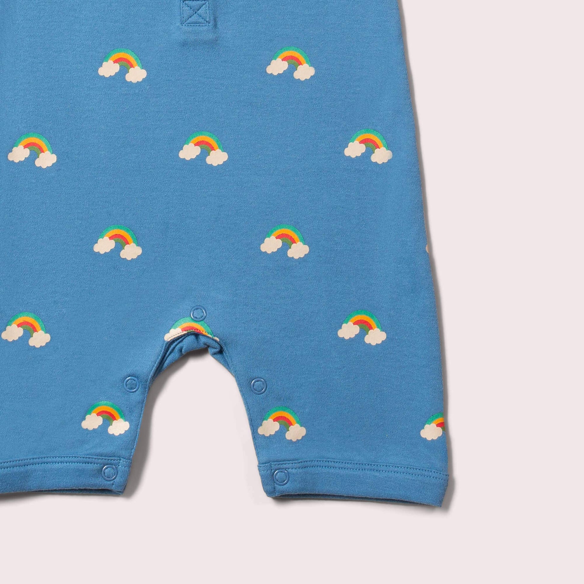 snaps detail for blue rainbows organic summer romper