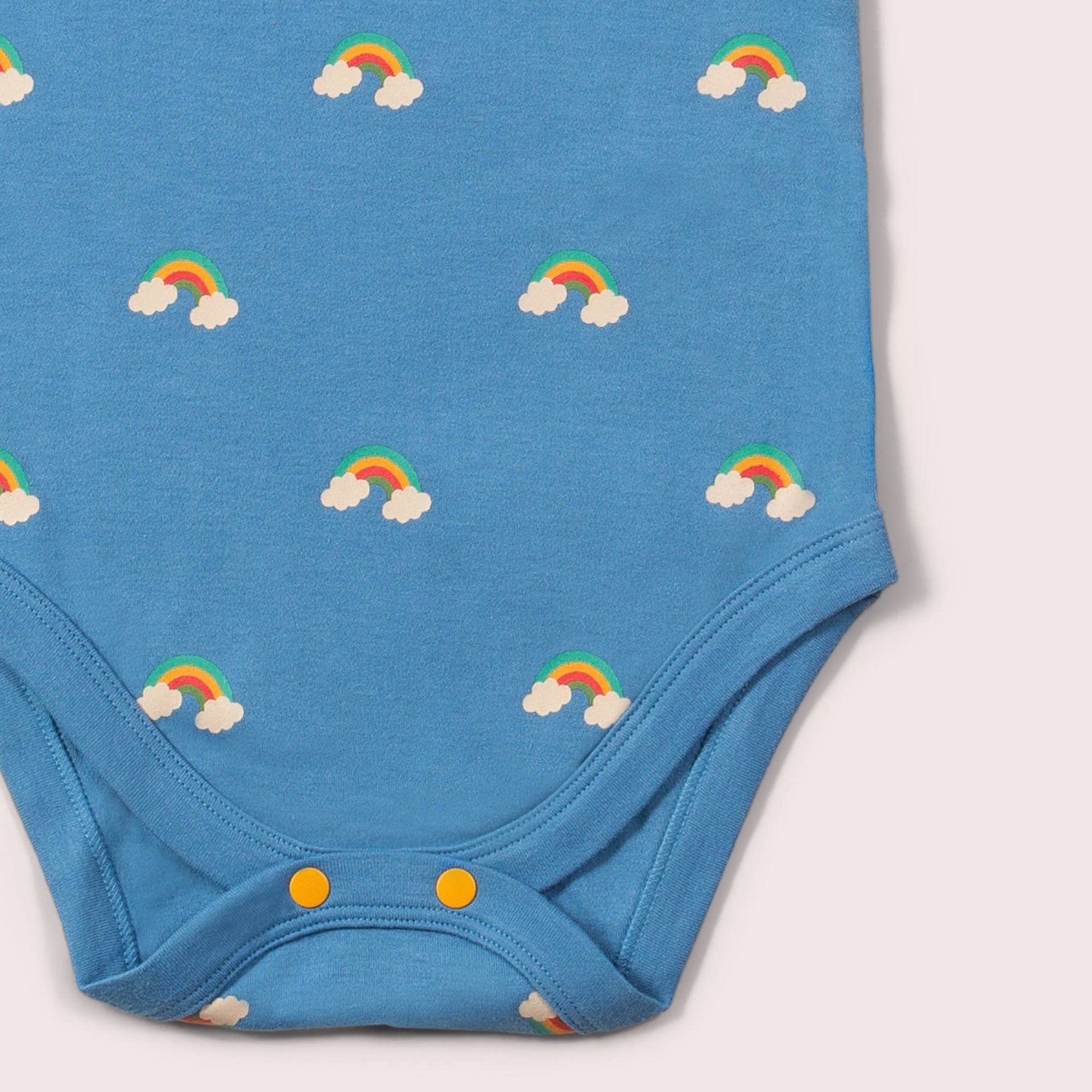 snaps detail for organic blue rainbow onesie