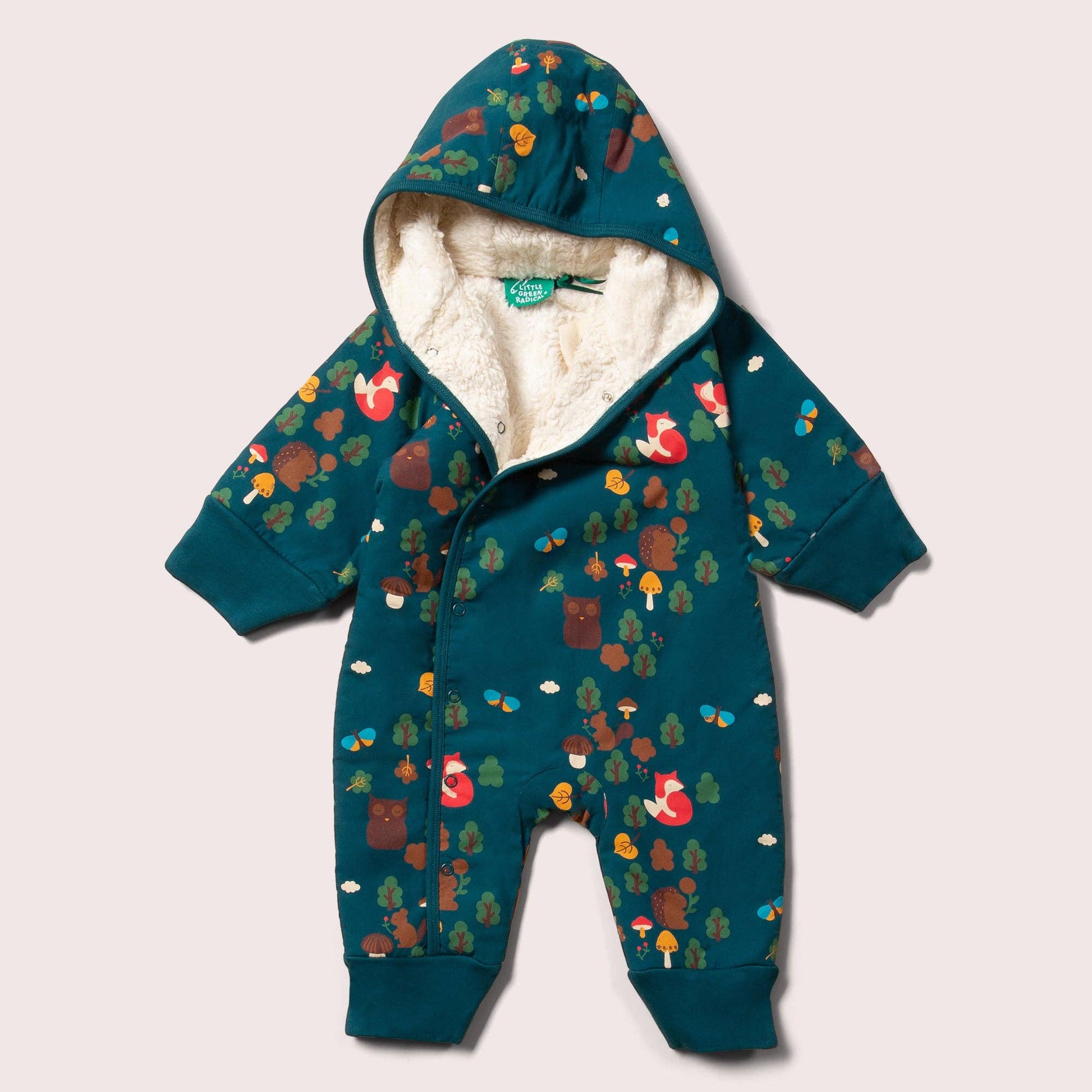 Enchanted forest sherpa-lined snowsuit flat lay