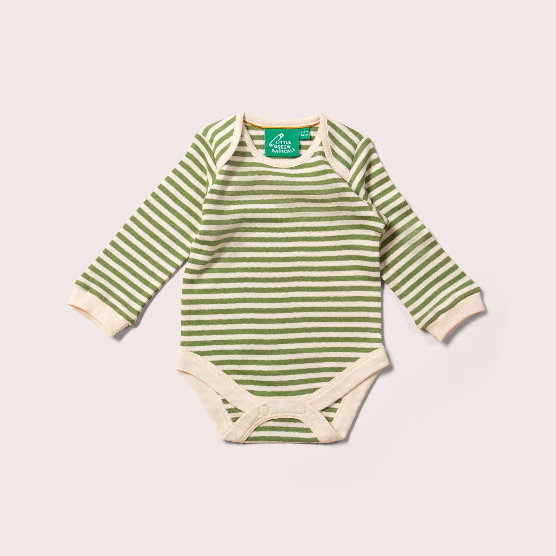 Organic green stripe long sleeve onesie