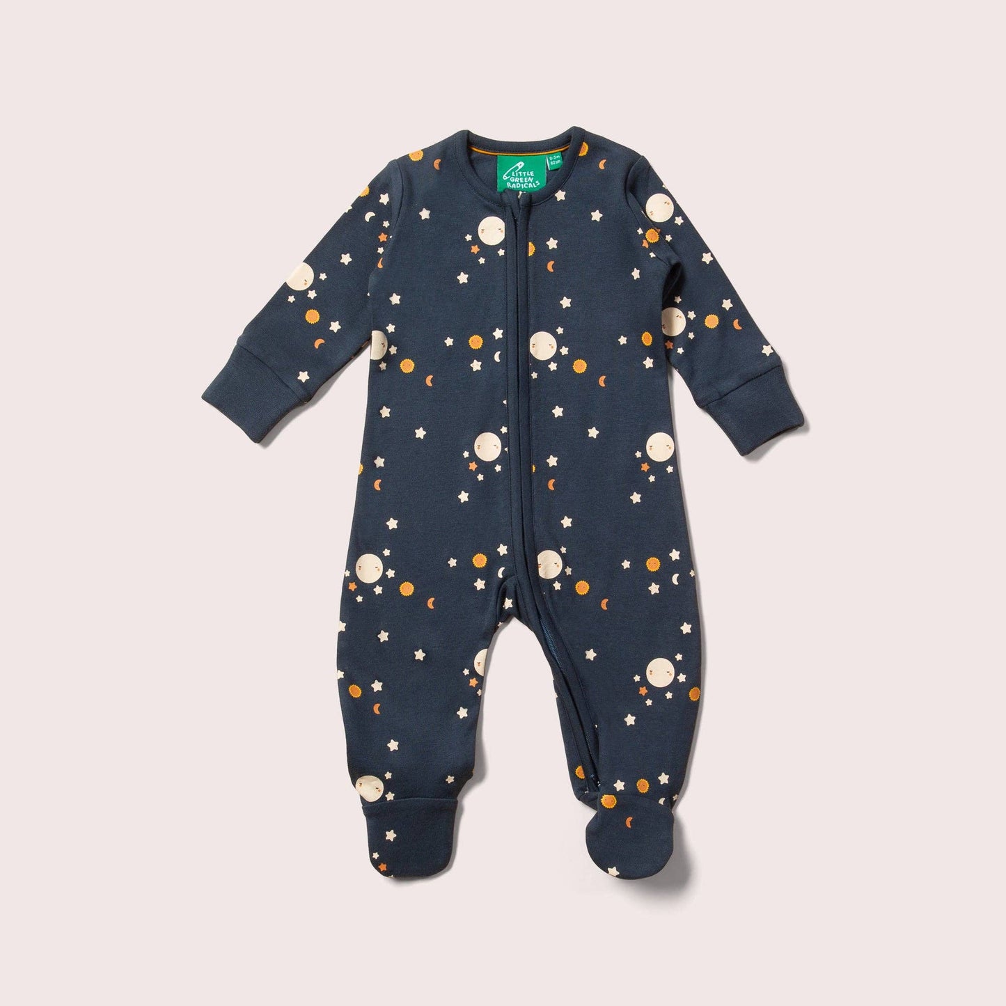 over the moon organic footie flat lay