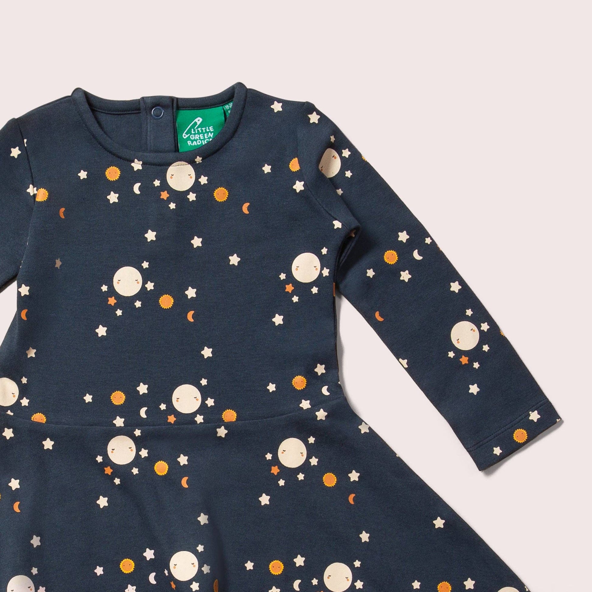 Over the moon organic spinny dress sleeve detail