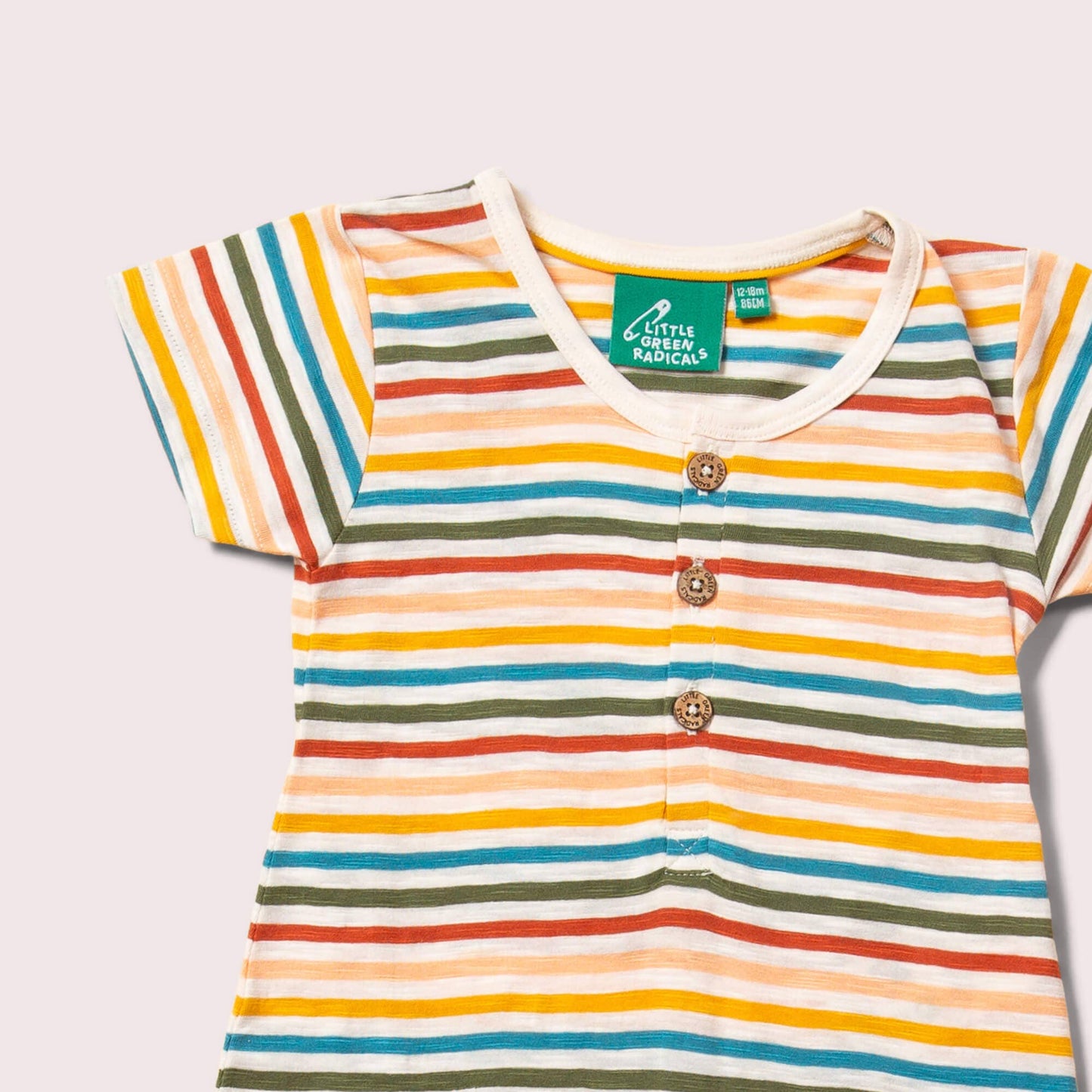 coconut button detail for organic rainbow summer romper