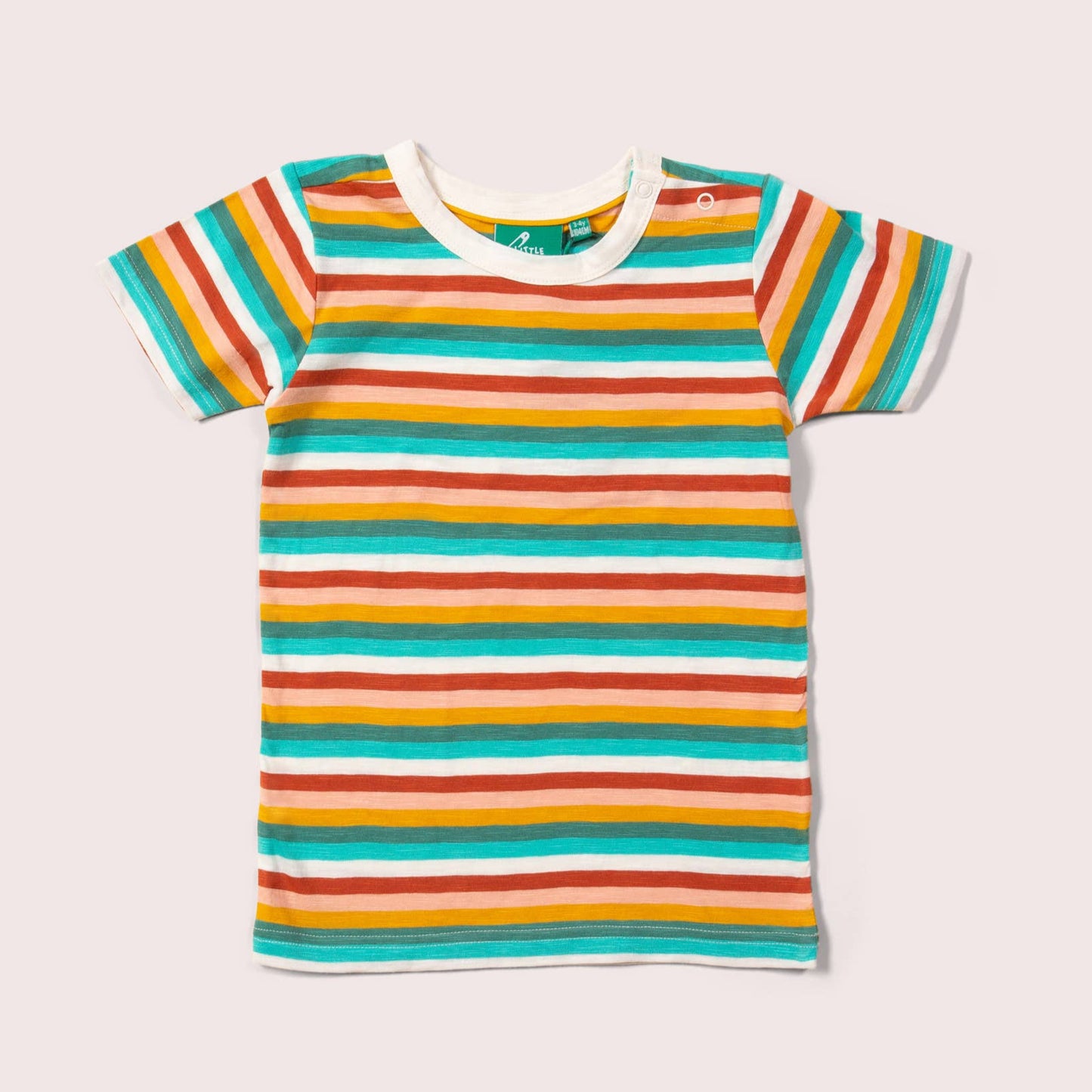 organic rainbow stripes short sleeve tee flat lay