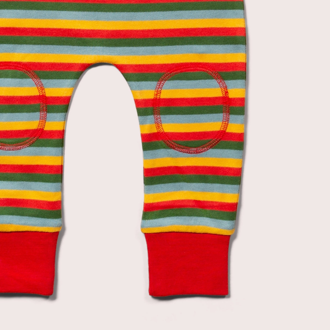 patch detail on rainbow stripes knee patch joggers