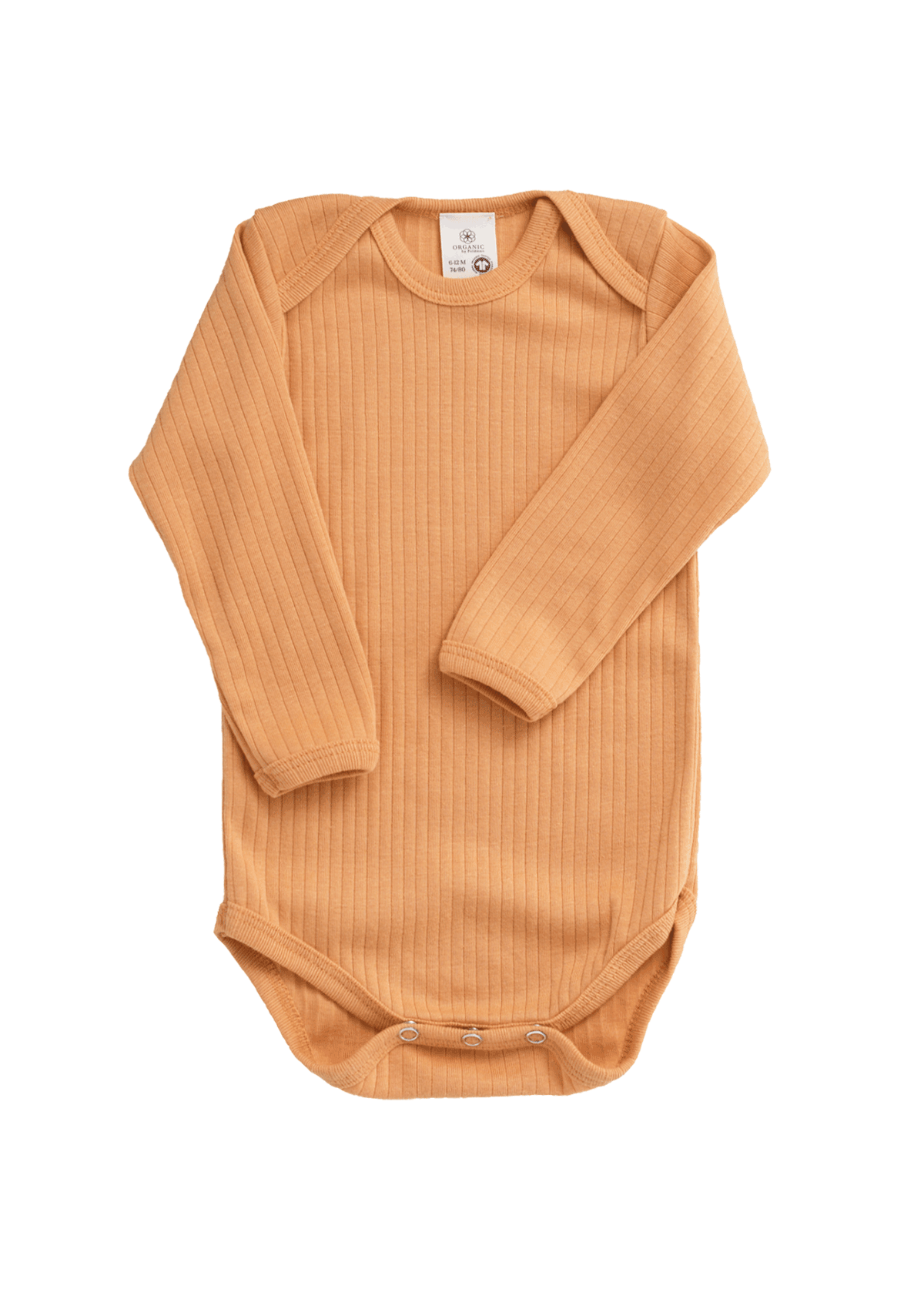 Long sleeve ribbed onesie in ochre flat lay