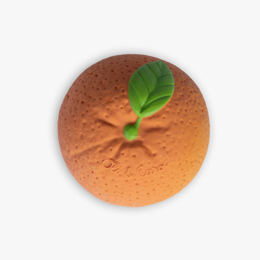 top view of natural rubber orange baby ball