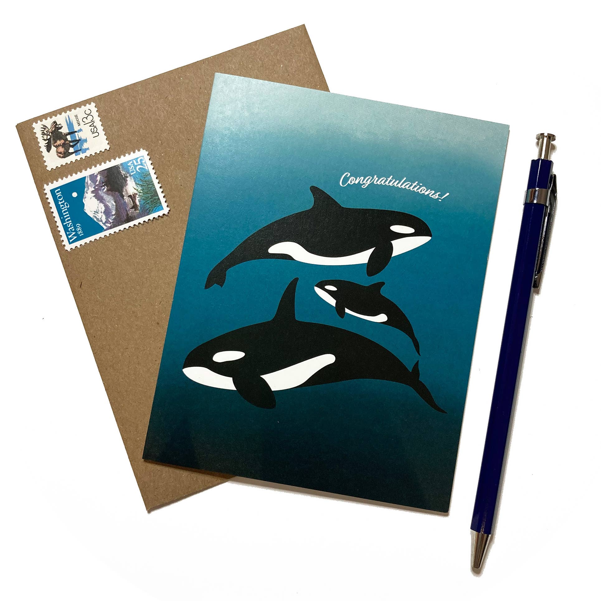 Congratulations orcas family card with pen