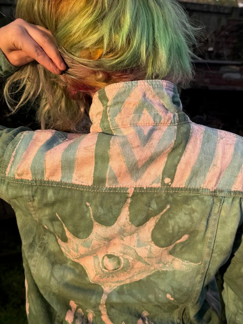 Pastel Teal 80's Eye Jean Jacket - Size L