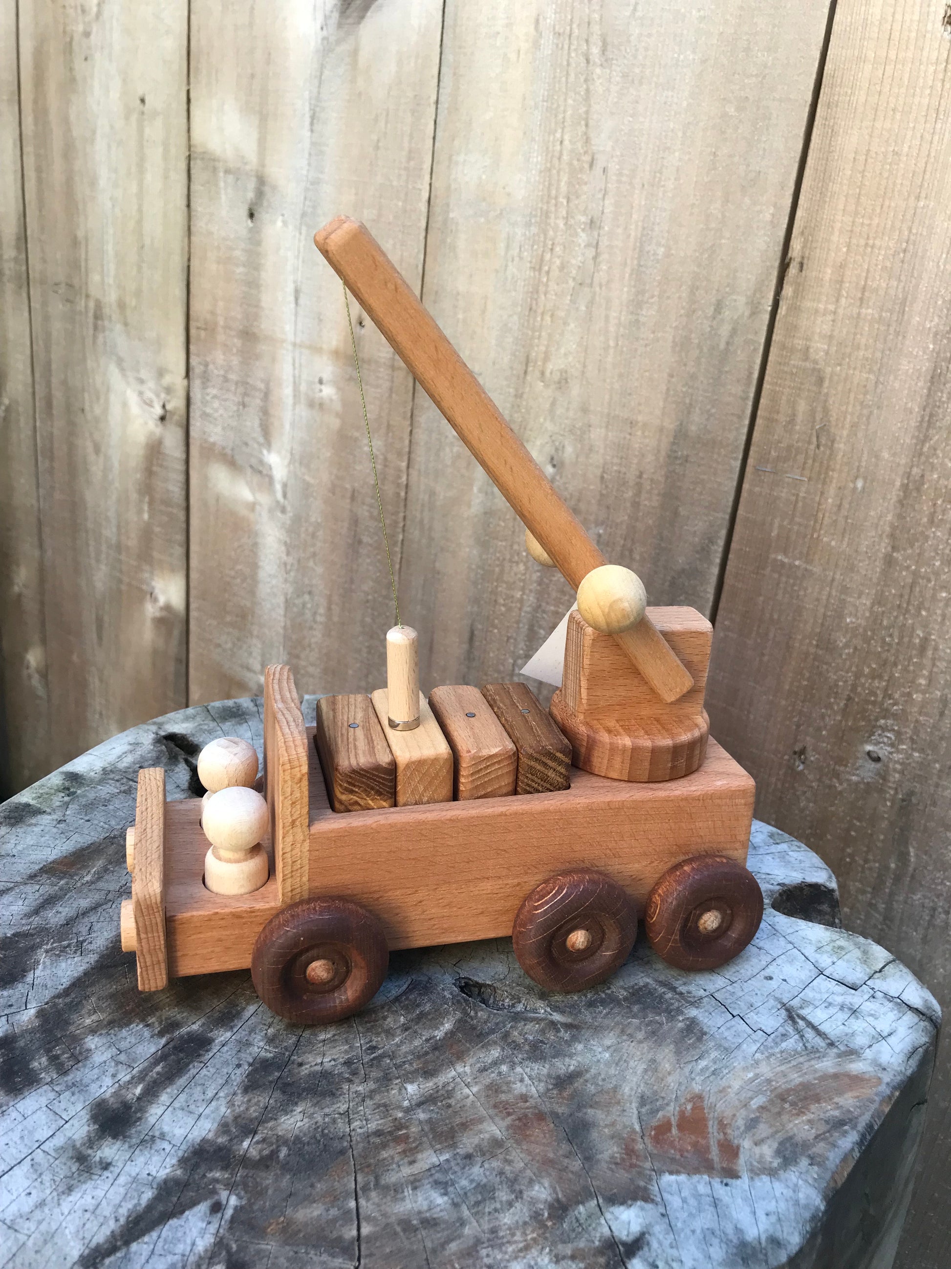 wooden crane truck toy