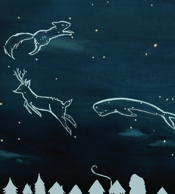 a page from the Dream Animals board book featuring drawings of constellations
