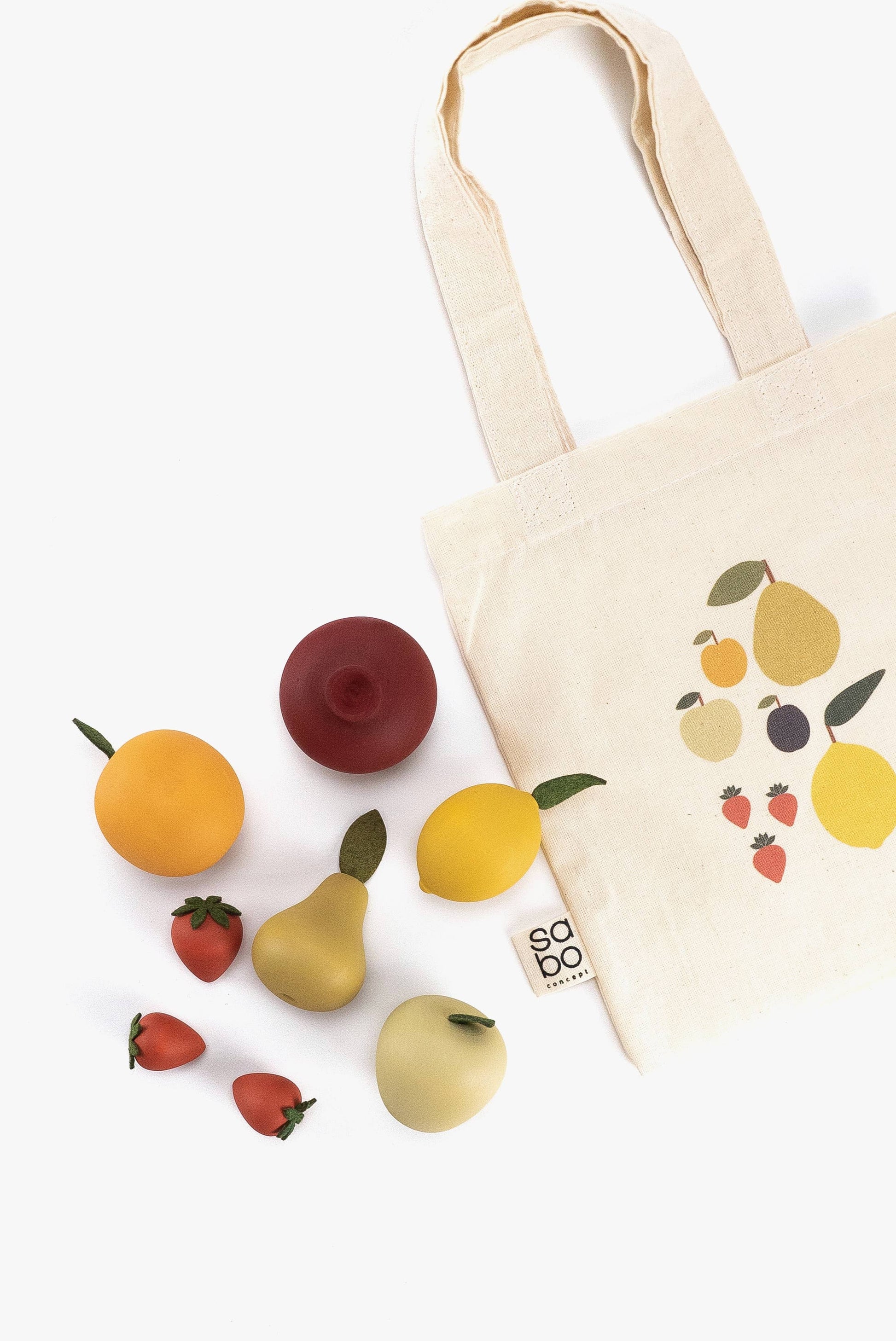 wooden fruit set with tote bag