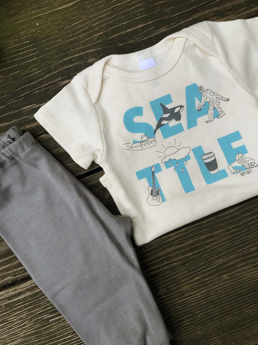 Seattle font onesie and grey pants set