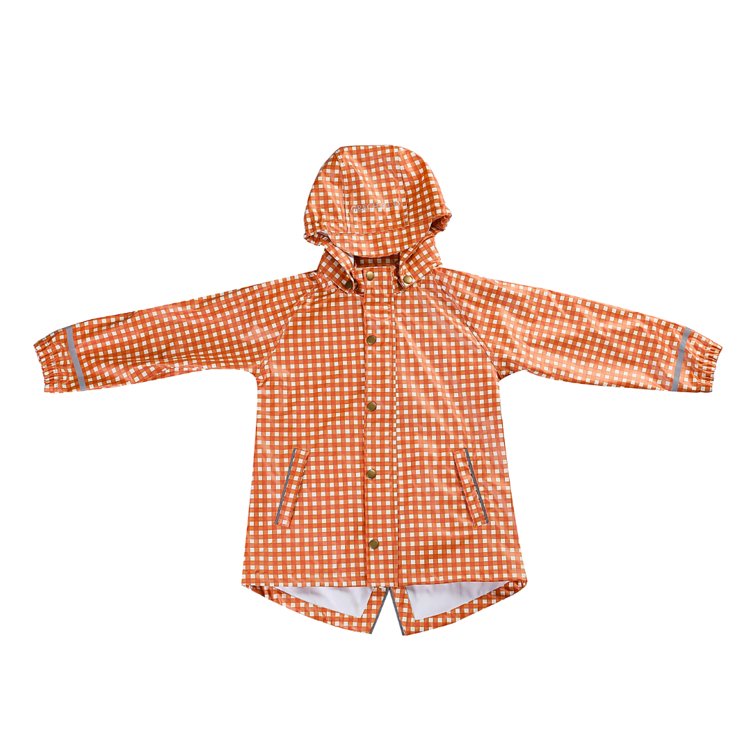 Orange checkered raincoat on a white background