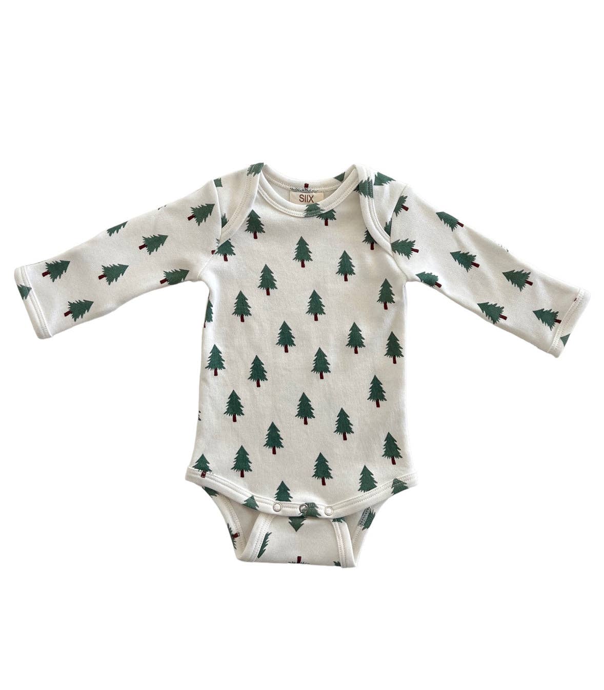 Baby onesie with tree pattern on a white background