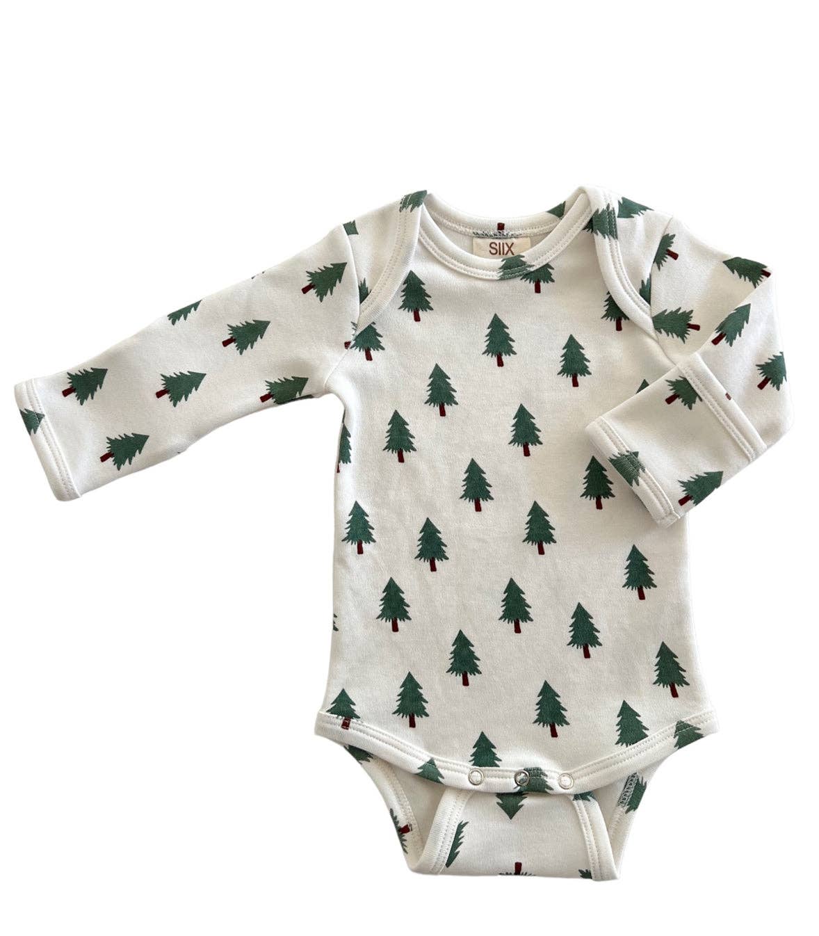 Baby onesie with tree pattern on a white background