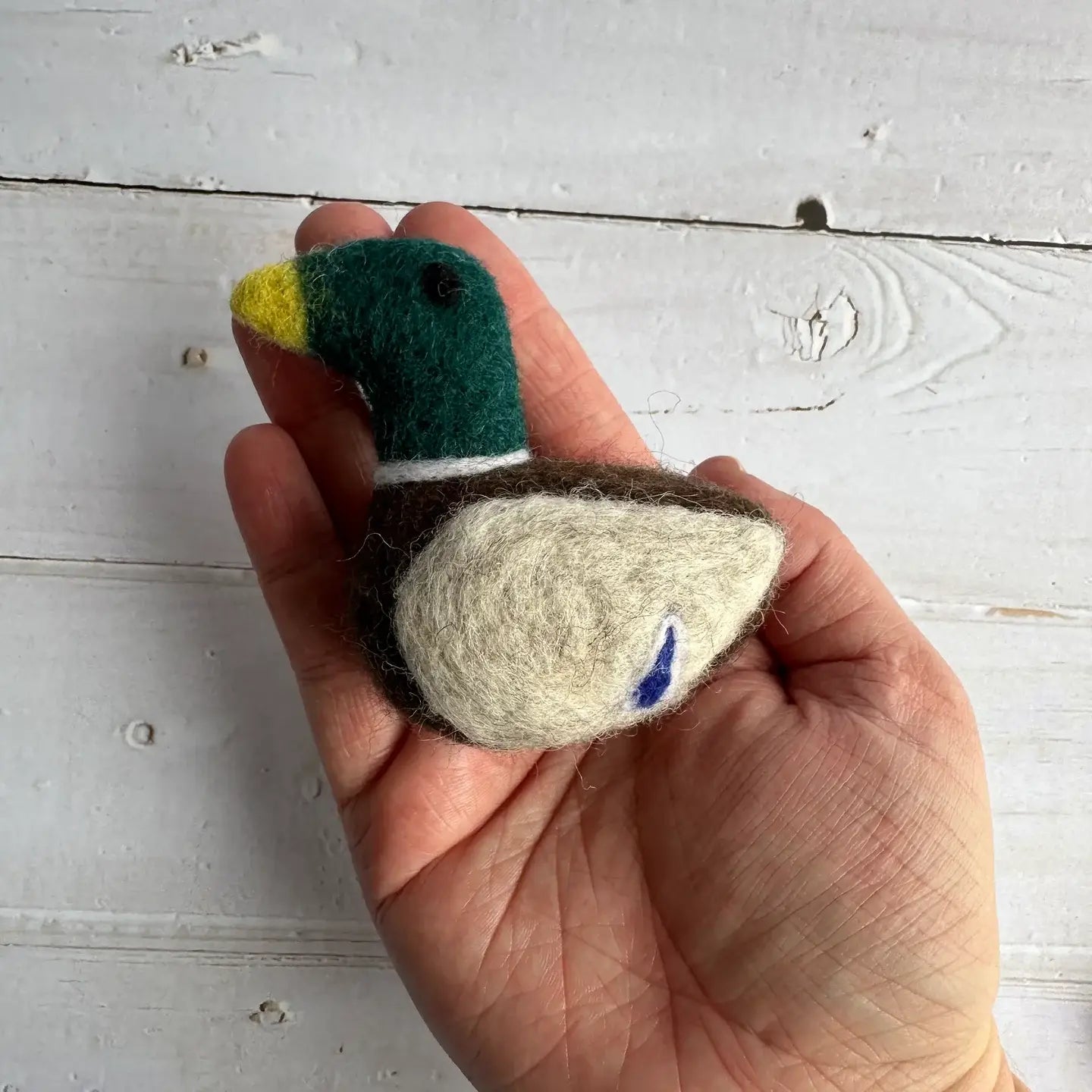 Felt duck held by a hand