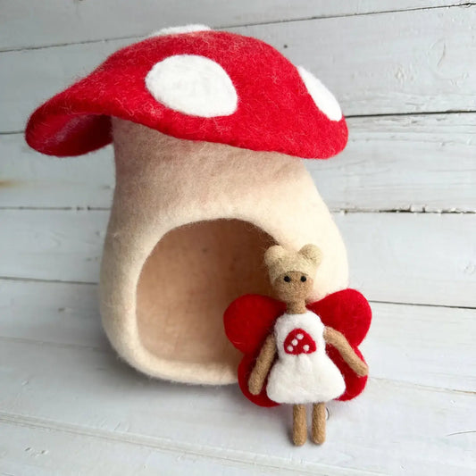 Felt mushroom house with felt fairy