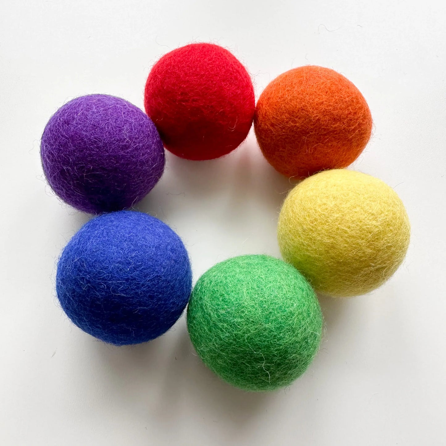 Set of 6 felt primary rainbow balls