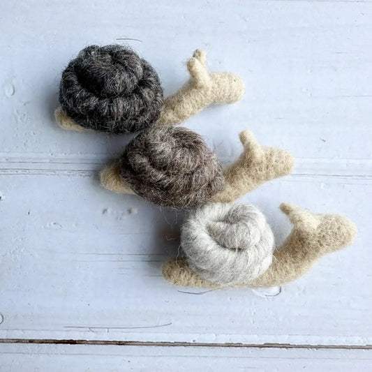 Set of three felt snails