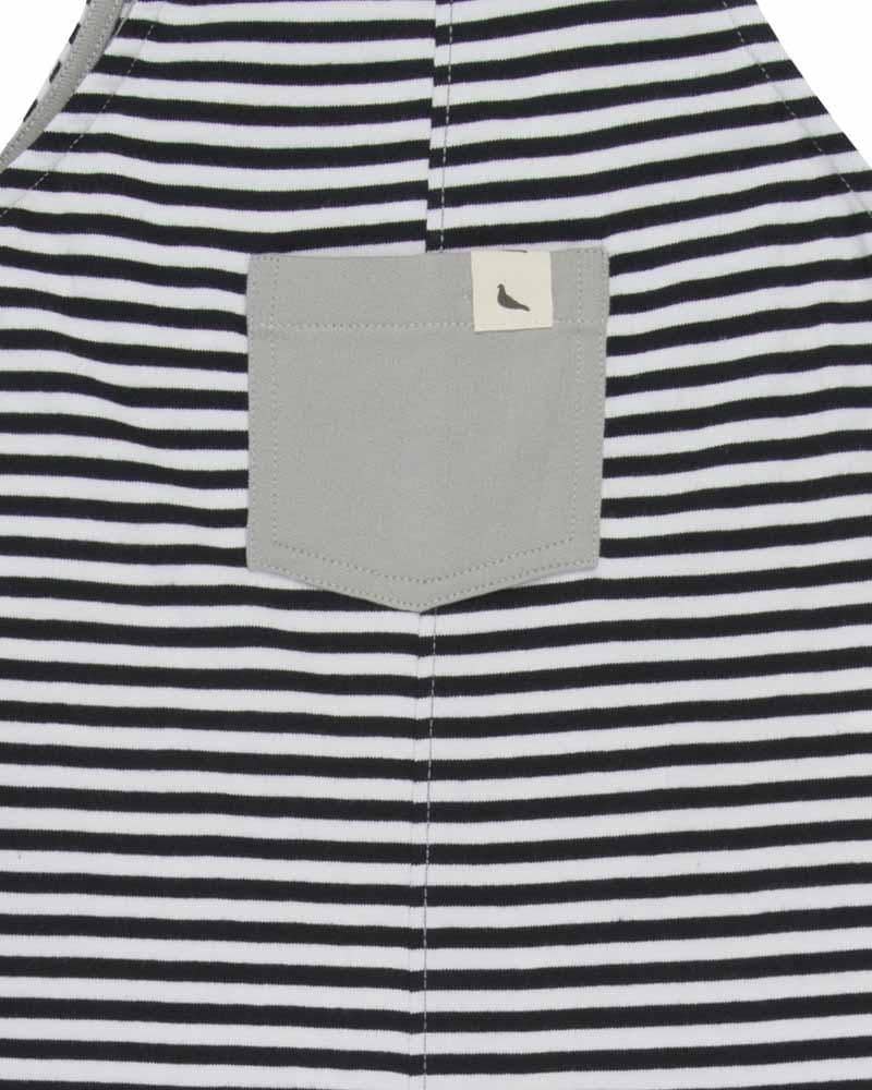 Pocket detail for humbug striped overalls