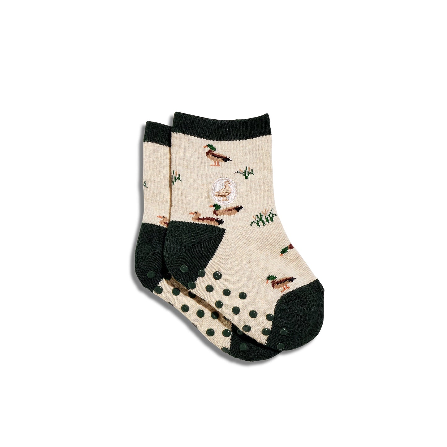 Pair of socks with duck pattern on a white background