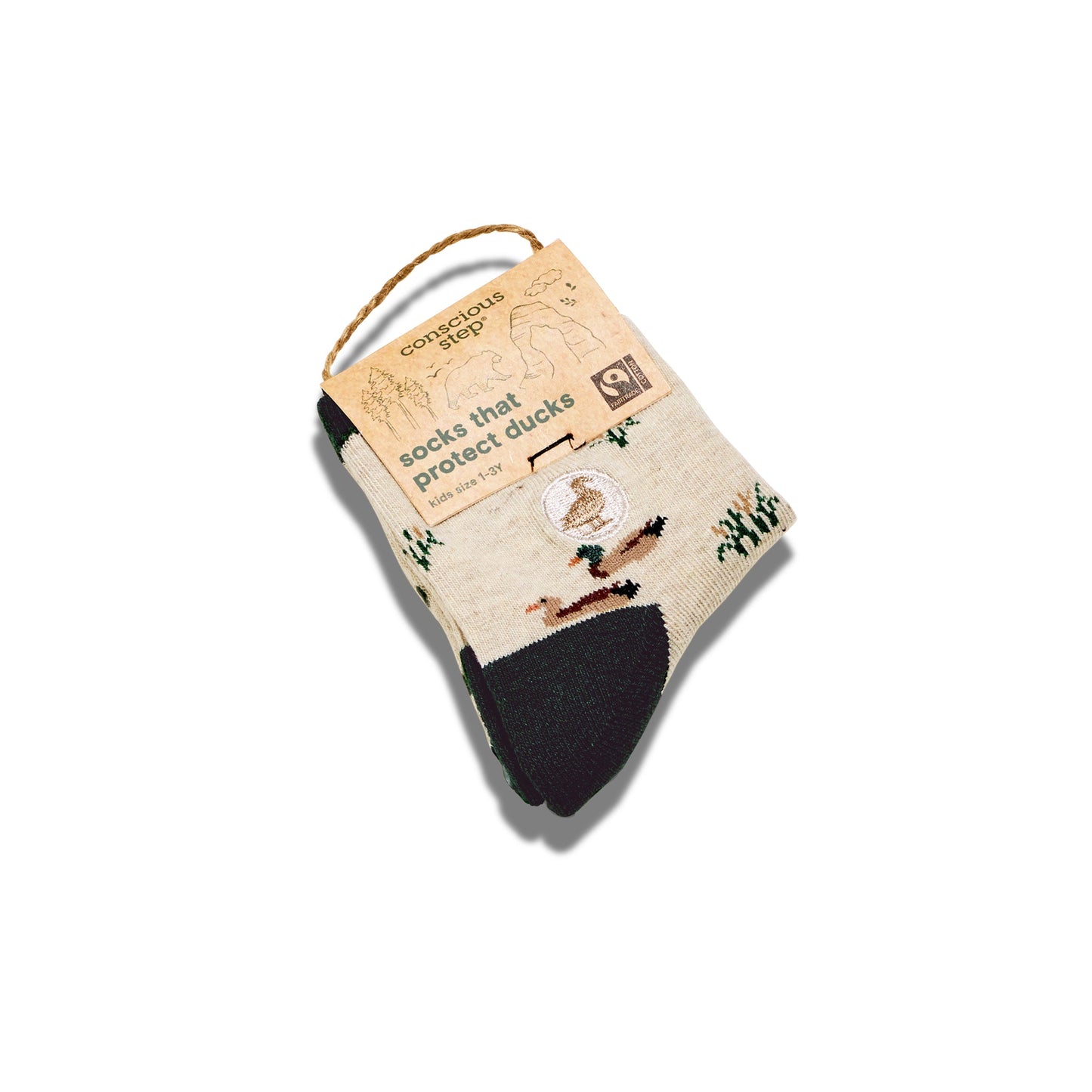 Sock with a design of a duck and packaging on a white background