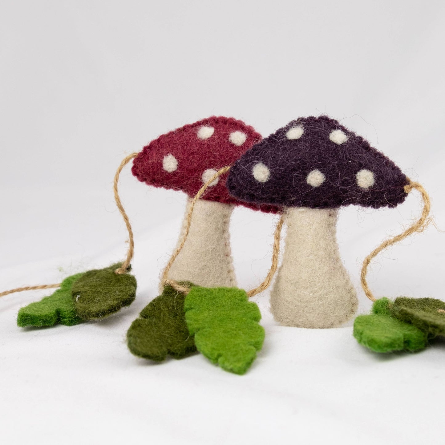 Red and purple mushroom from multicolor mushroom garland