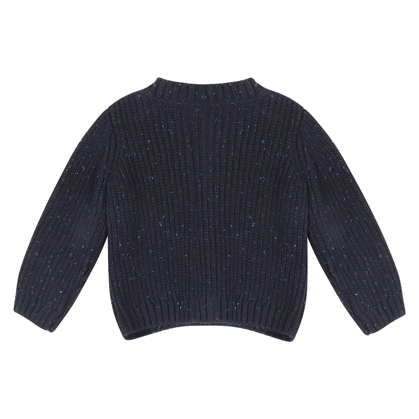 Navy ribbed cardigan on a white background