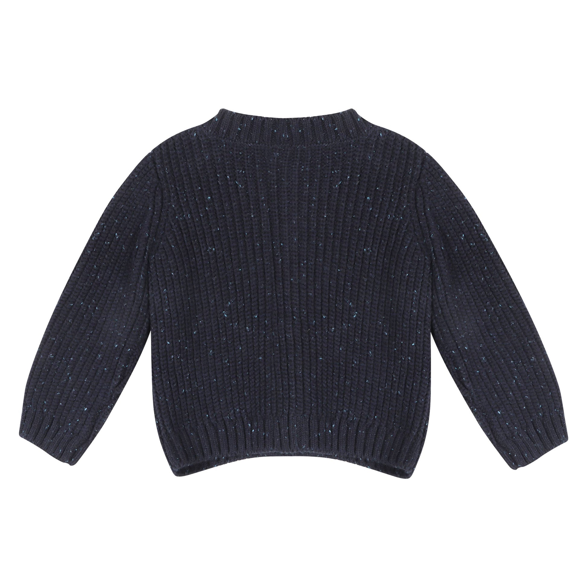 Navy ribbed cardigan on a white background