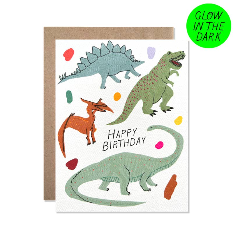 Happy birthday dinosaurs glow in the dark card
