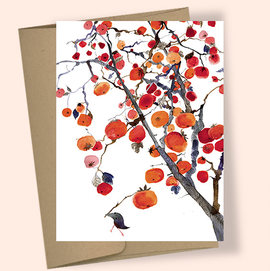 Persimmon Tree November Bird greeting card