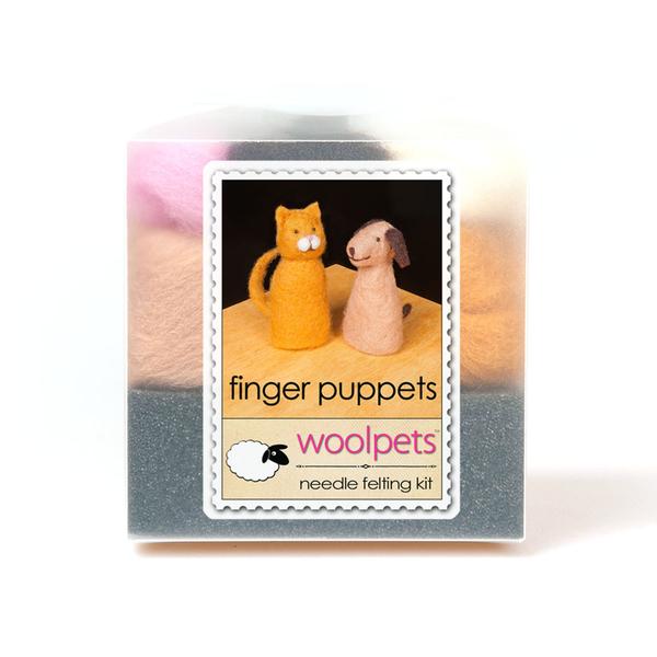 Cat and dog wool felt finger puppet kit