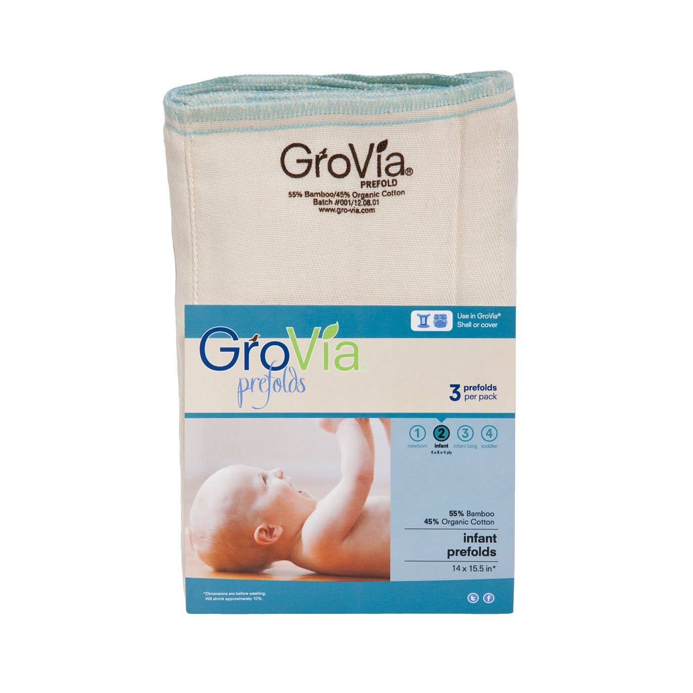 GroVia - Bamboo Prefold Cloth Diapers in a pack of 3 Infant