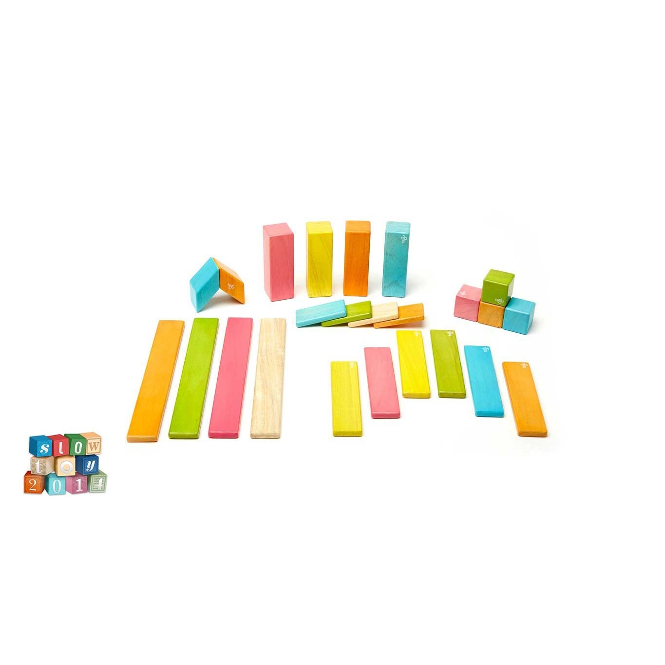 Tegu magnetic blocks set 24-pieces in tints flat lay