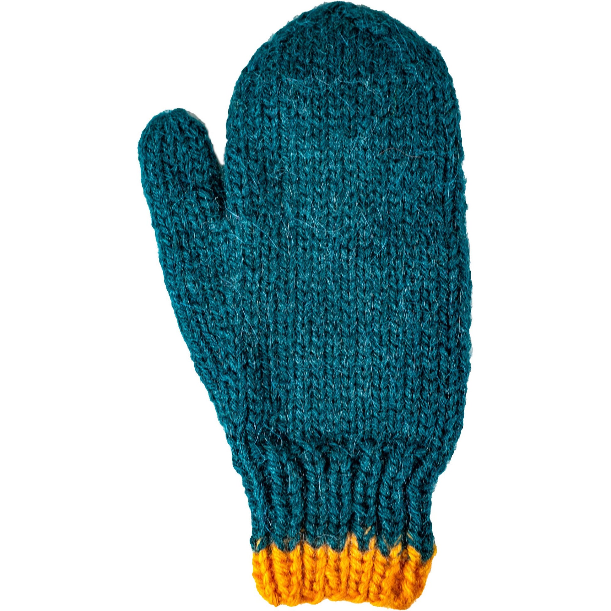 Cable Knit Mittens in Blue and Yellow