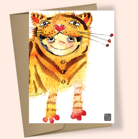 Tiger Kid watercolor greeting card