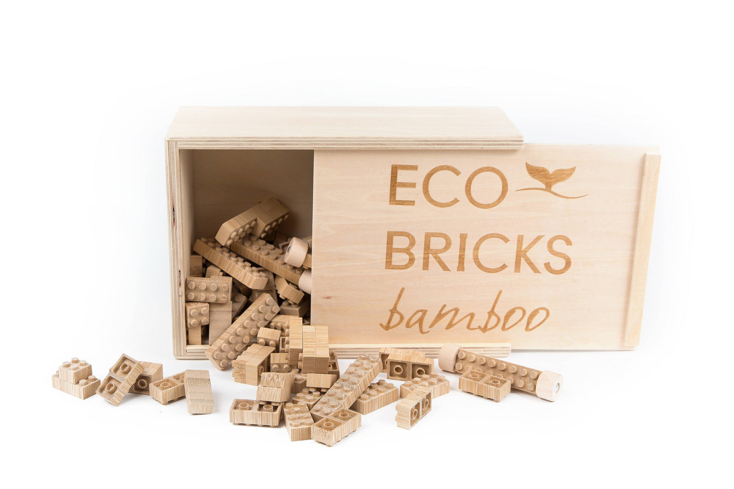 Eco-Bricks 250-piece box, opened with bricks spilling out of it