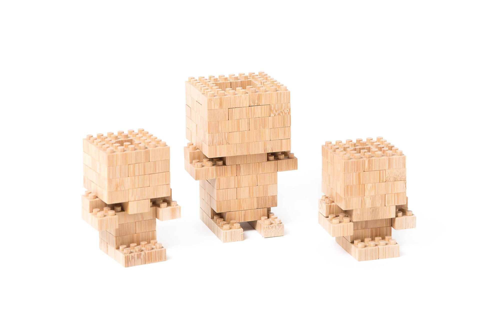 Robot-looking figures built with Bamboo Eco-Bricks