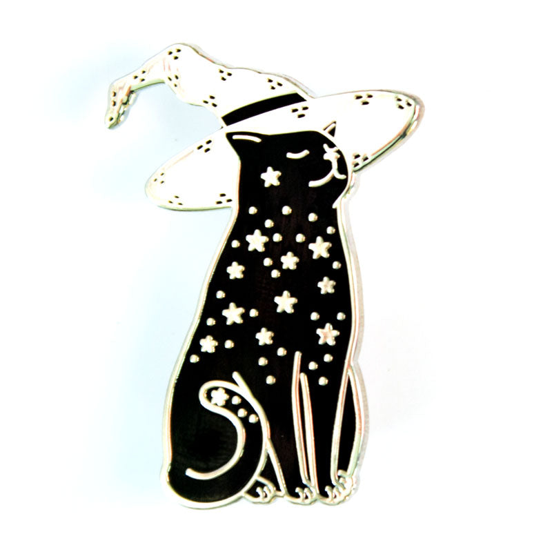 Starry witch cat enamel pin