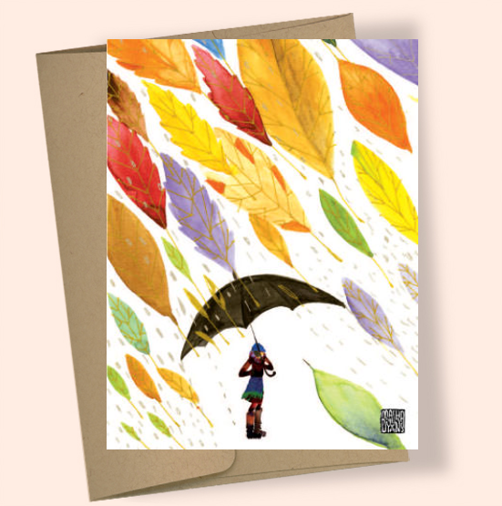 Leaf Rain watercolor greeting card